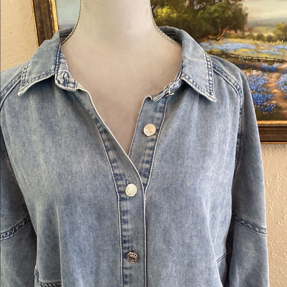 Light Wash Denim Shirt Dress - Blue - Picture 3 of 6